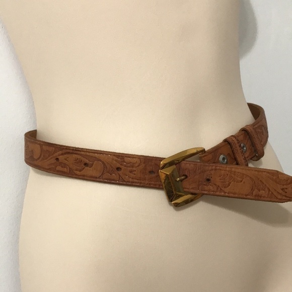 Vintage Wesco Tan Southwest Tool Embossed Top Grain Cowhide Leather Belt 24 - Picture 4 of 10
